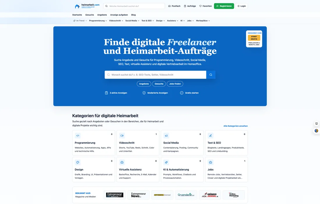 Screenshot von Heimarbeit.com