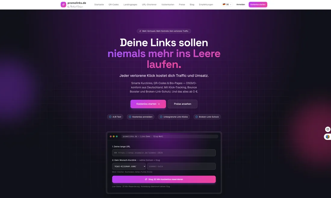 Screenshot von PromoLinks
